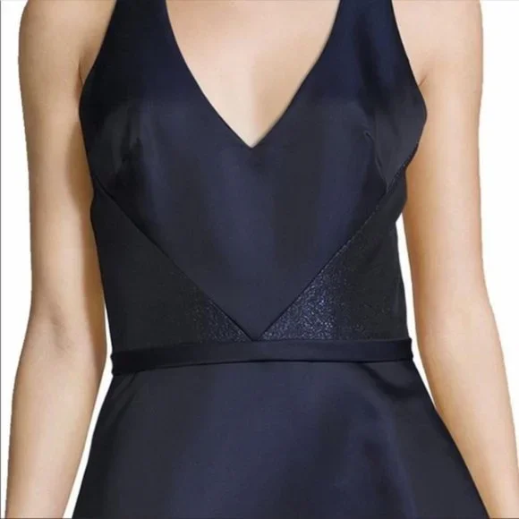 Theia Navy Blue High Low V-Neck Gown Size 10 - Picture 3 of 6